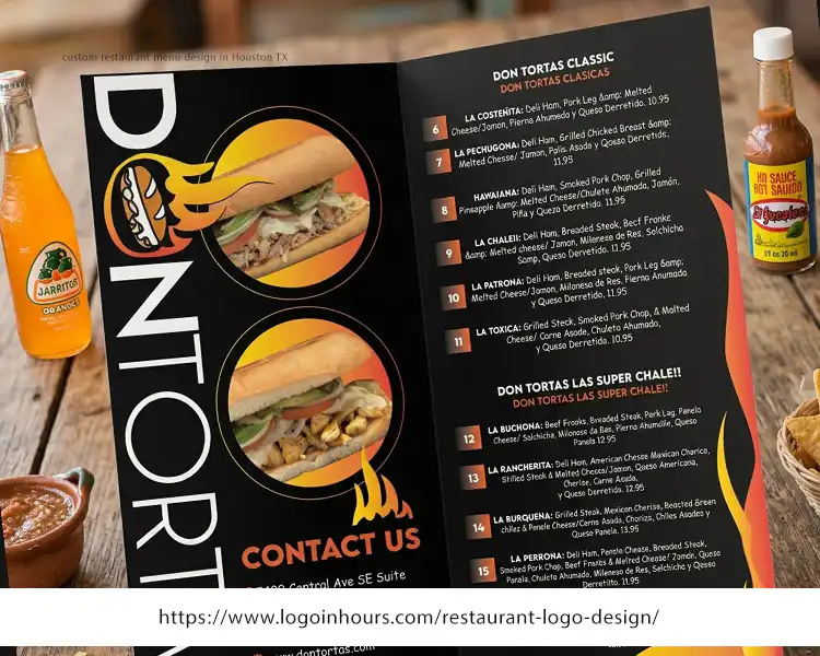 custom restaurant menu design in Houston TX